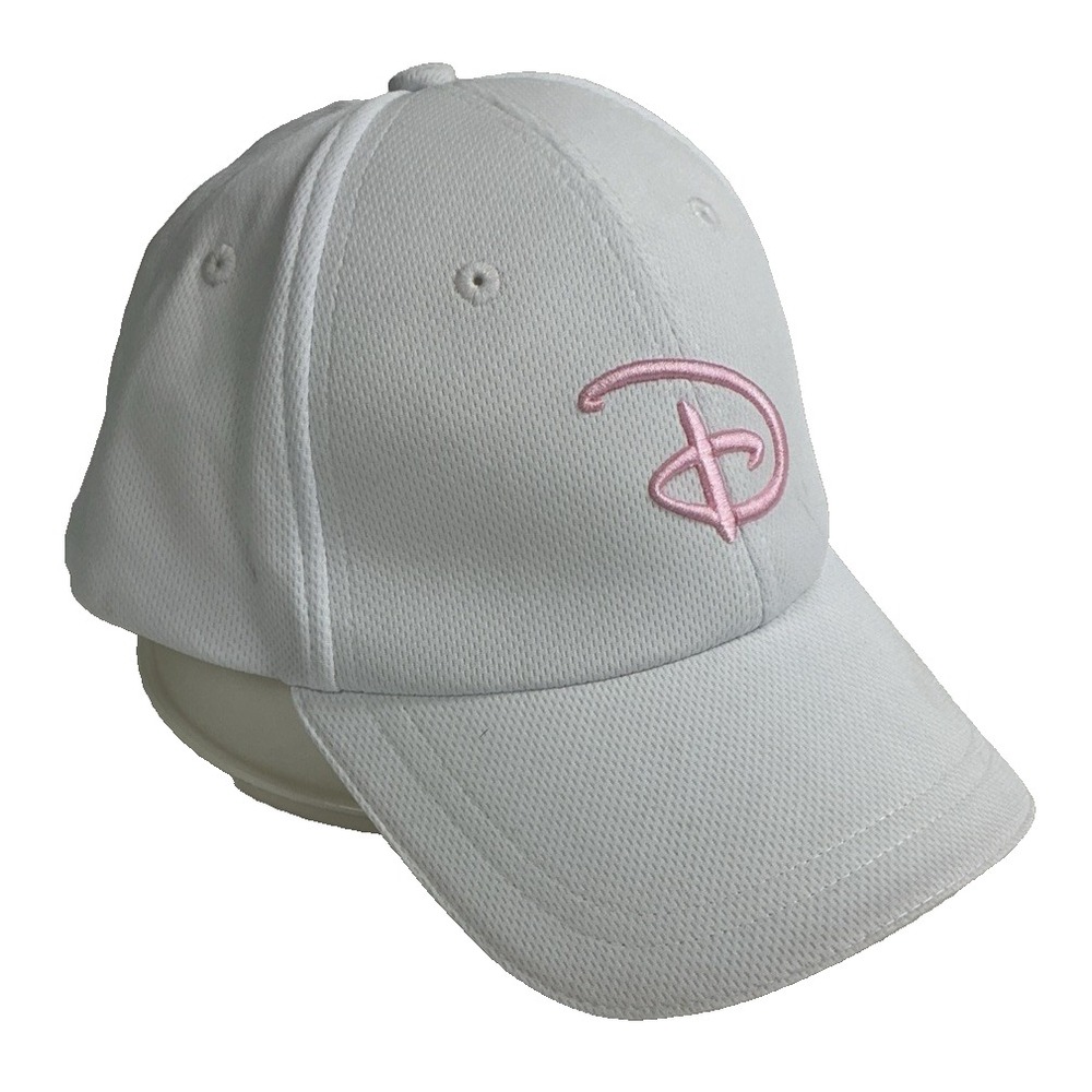 Disney Parks Authentic White Pink D Logo Hook and Loop Back Adult Baseball Cap